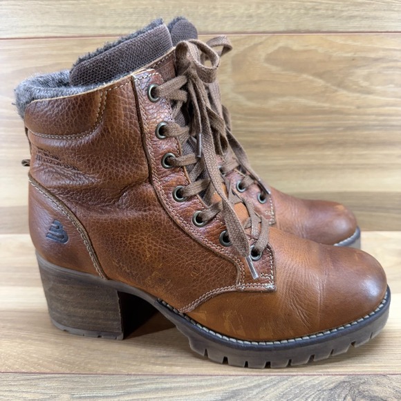 Bullboxer Shoes - Bull Boxer Catherine Combat Block Heel Womens 8 M Brown Leather Block Heel Boots